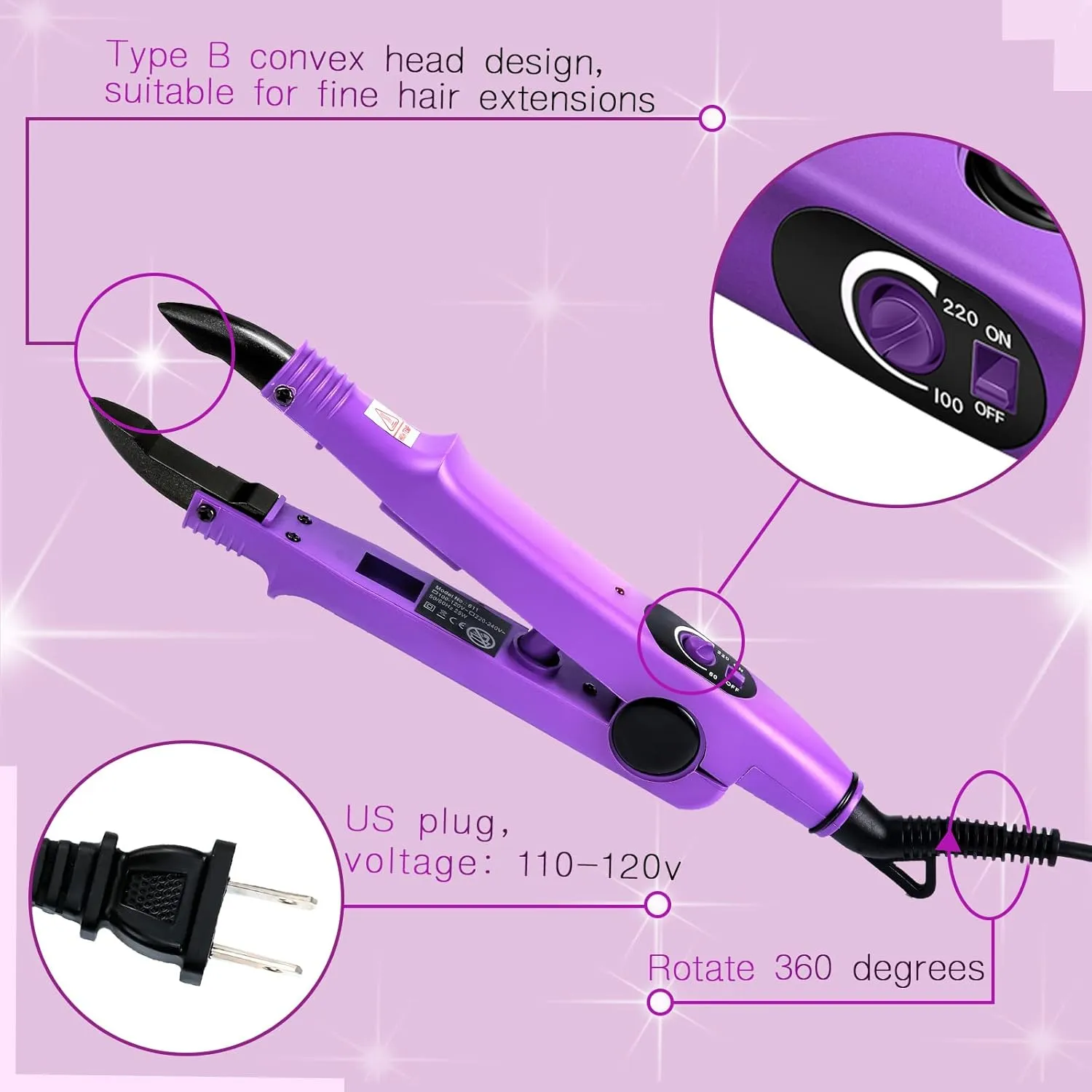Zhehao Fusion Hair Extensions Tool Us Plug Professional Hair Extensions Tools Fusion Heat Iron Connector Wand U Tip with 2 Bags Keratin Glue Granule Beads