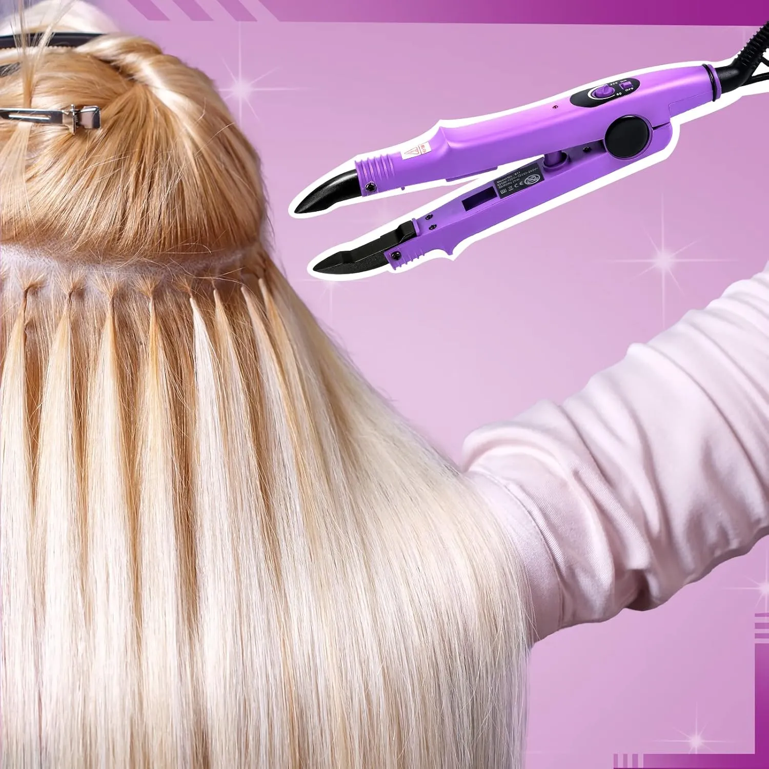 Zhehao Fusion Hair Extensions Tool Us Plug Professional Hair Extensions Tools Fusion Heat Iron Connector Wand U Tip with 2 Bags Keratin Glue Granule Beads