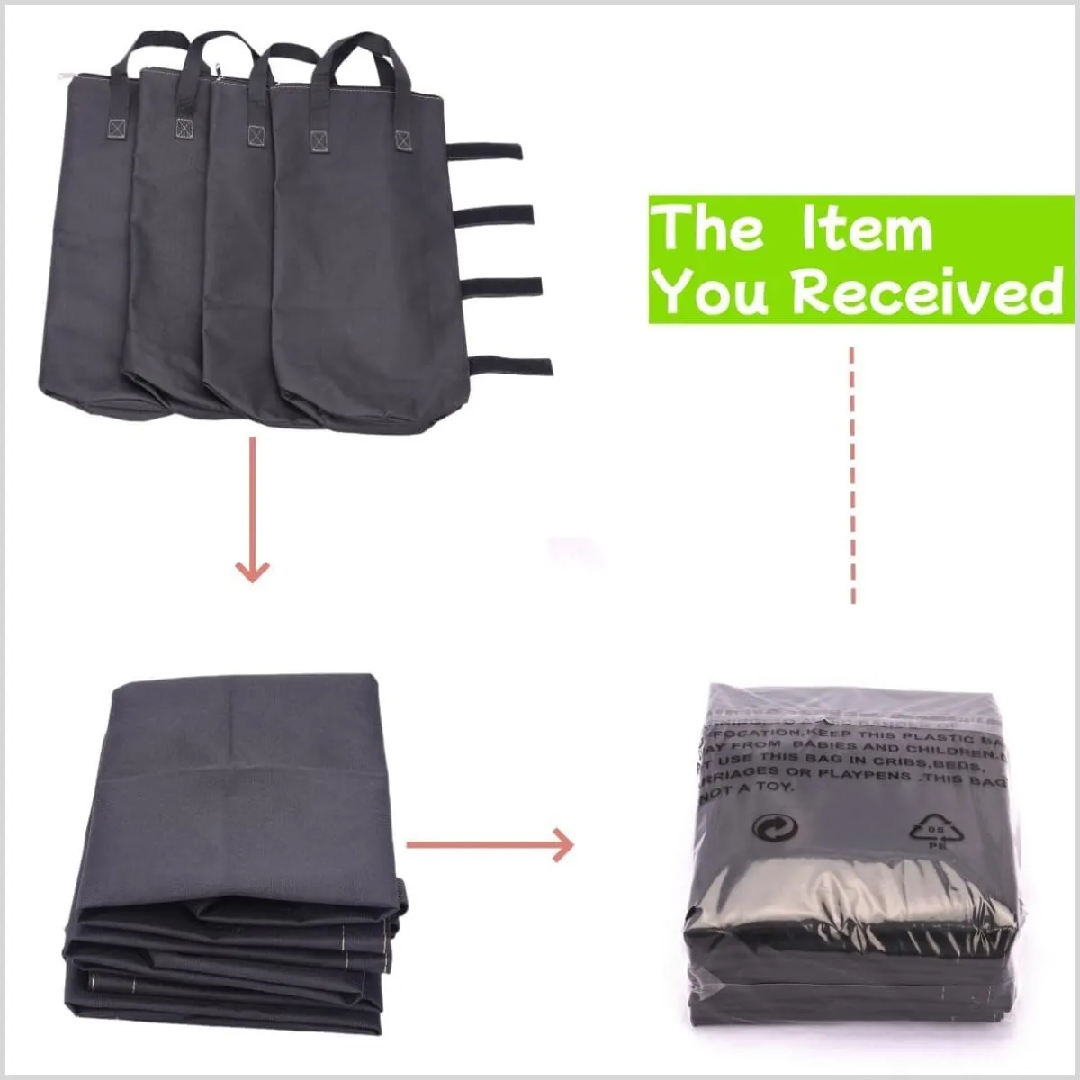 Zipper Top Sand Bags for Canopy Legs (120LBS Load Capacity, Without Sand) Sand Bags for Weight - Sandbags for Gazebo Legs, Pop Up Canopy Tent Weights - Canopy Weight Bags, Set of 4