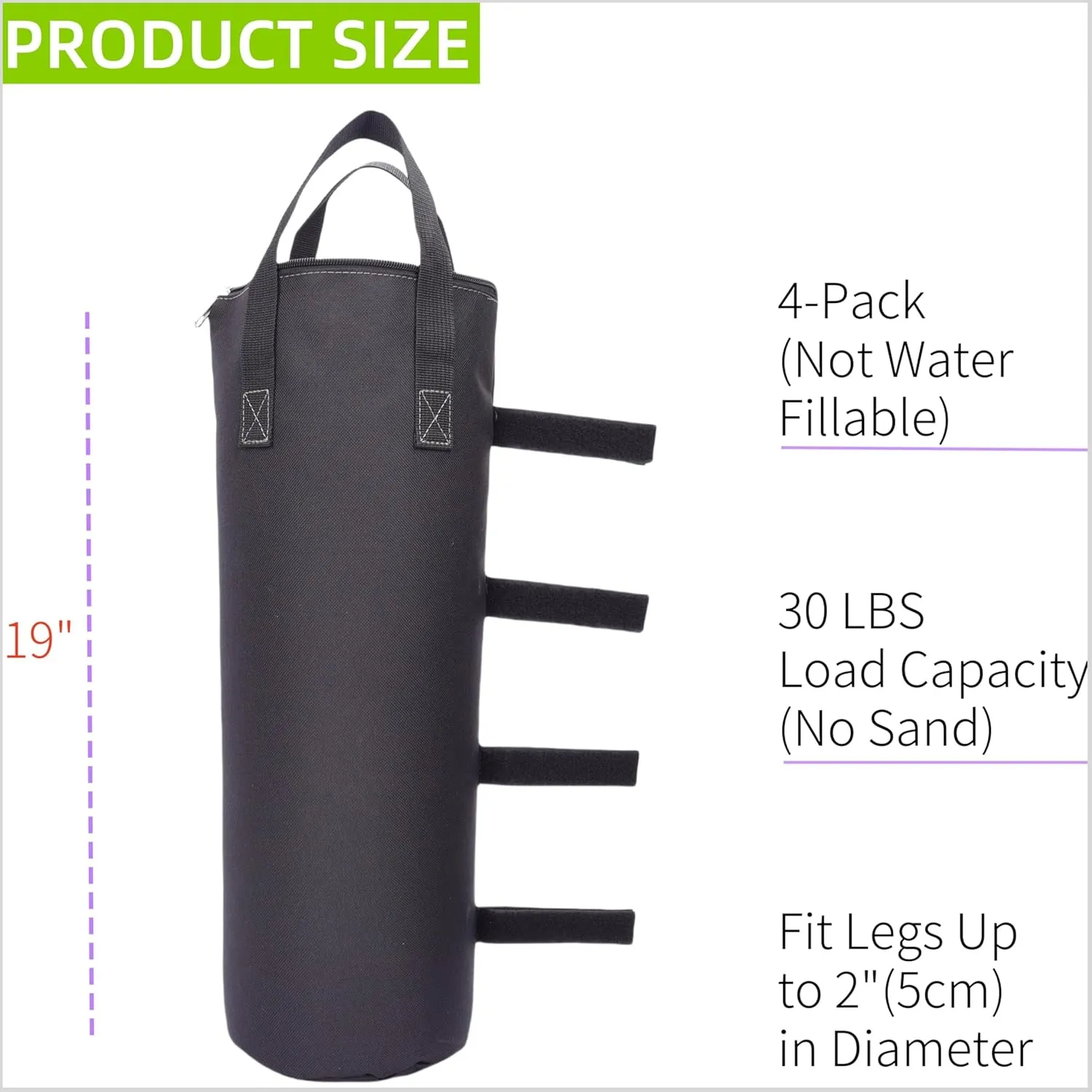 Zipper Top Sand Bags for Canopy Legs (120LBS Load Capacity, Without Sand) Sand Bags for Weight - Sandbags for Gazebo Legs, Pop Up Canopy Tent Weights - Canopy Weight Bags, Set of 4