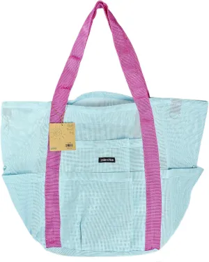 Zoie   Chloe Beach Mesh Tote Bag - 8 Pockets, Zipper, Key Hook & Carabiner