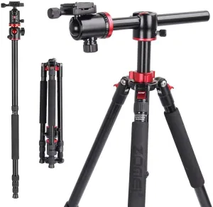 Zomei Camera Tripod Portable Magnesium Aluminium Monopod 4 Section Overhead Professional Tripod with Ball Head Quick Release Plate for C-anon N-i-kon DSLR Cameras DV Black