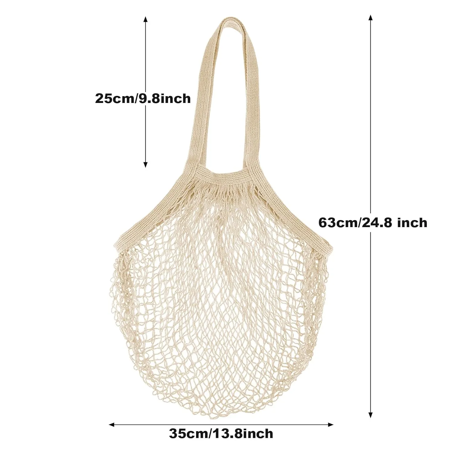 Zyzhogar 3 Pack Cotton Mesh Grocery Bags,Reusable Grocery Net Bags Washable Fruit and Vegetable Storage Bag Long Handle Net Tote Shopping Bags for Farmers Market, Grocery,Shoping or Trip,Beige